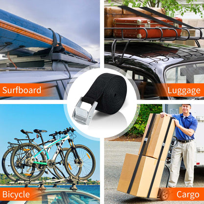 Ratchet tie-down straps, 2M, 5M, and 10M luggage carrier strap, Black fastening strap, Adjustable webbing straps with cam buckle for car, bicycle, hand truck, motorcycle, luggage, camping