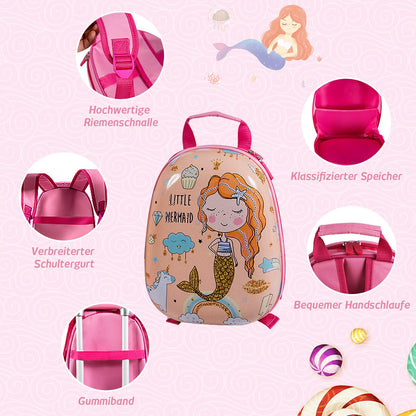 COSTWAY 2pc Kids Luggage Set, Plastic Kids Trolley + Backpack, Children's Suitcase, Kids Travel Luggage, Hard Shell Suitcase for Boys and Girls (Mermaids, 12"+18")