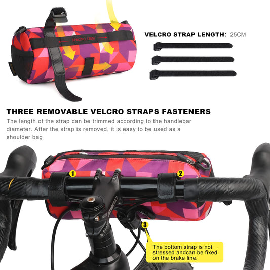 Rhinowalk handlebar bag for bike, front bike bag, bike basket, mountain bike, road bike, commuter shoulder bag, professional bike accessories, camouflage red.
