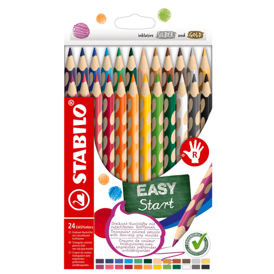 STABILO - Ergonomic colored pencil for right-handers - EASYcolors - 24 pack - with 24 different colors.