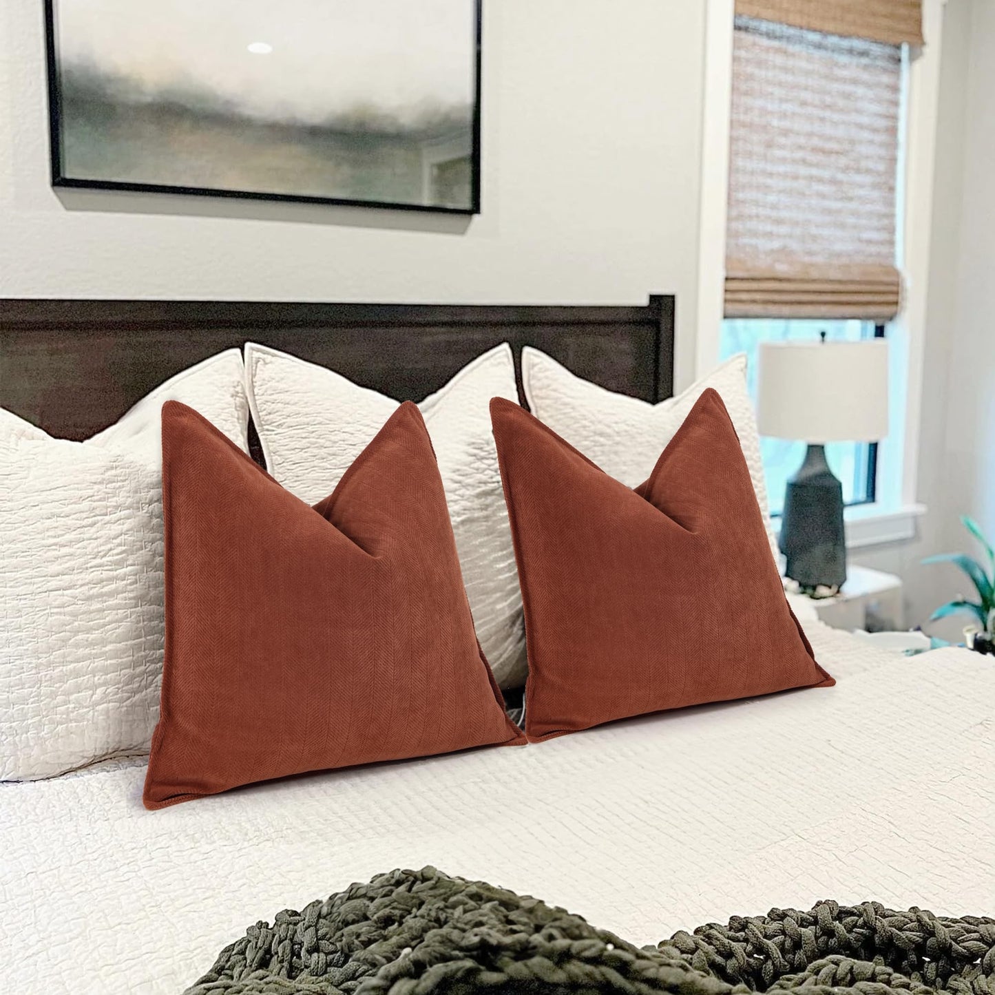 ZWJD Rust Pillow Cover 60x60 2-Pack Chenille Pillowcases Sofa Cushion Covers with elegant design, soft and luxurious decorative throw pillows for couch, bed, and home décor.