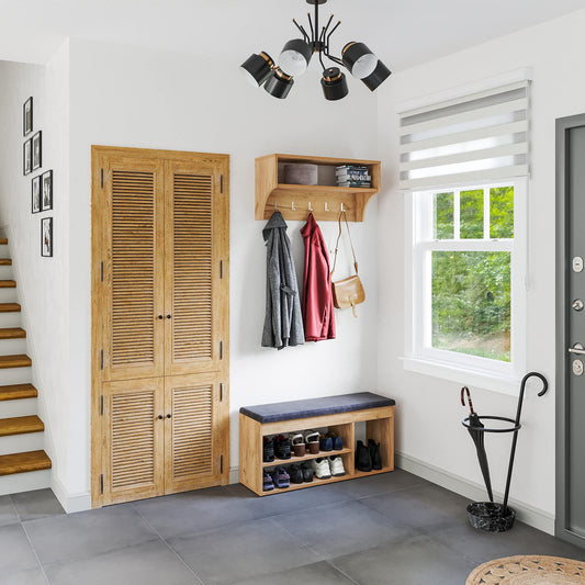 KOMTO shoe cabinet with bench for hallway - shoe rack bench with storage shoe bench with seating area | hallway bench honey oak Sofia 100 x 48 x 32 cm