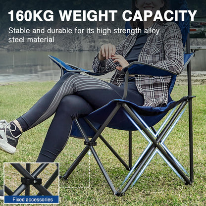 EVER ADVANCED Luxury Camping Chair Foldable 160KG Capacity Ultra Large with High Backrest, Comfortable Folding Chair with Side Pockets & Cup Holder for Camping Garden Balcony Fishing, Outdoor Chair Fishing Chair
