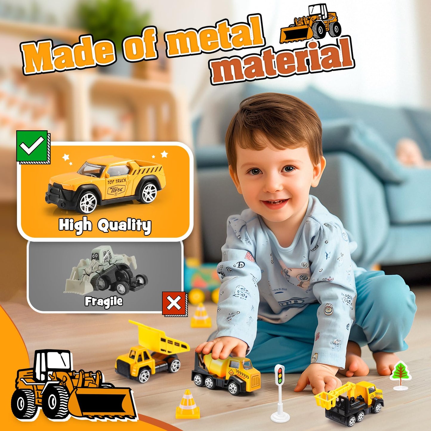 Adeokay child toys for ages 2-5, construction vehicles digger toy for boys - Christmas gift for kids.