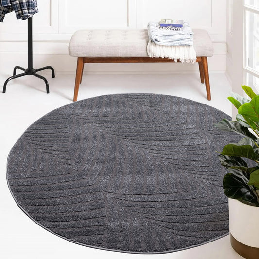 160x160cm, grey, short pile rug - payé round. Solid color with modern geometric patterns. Soft and perfect for living rooms or bedrooms as decoration.
