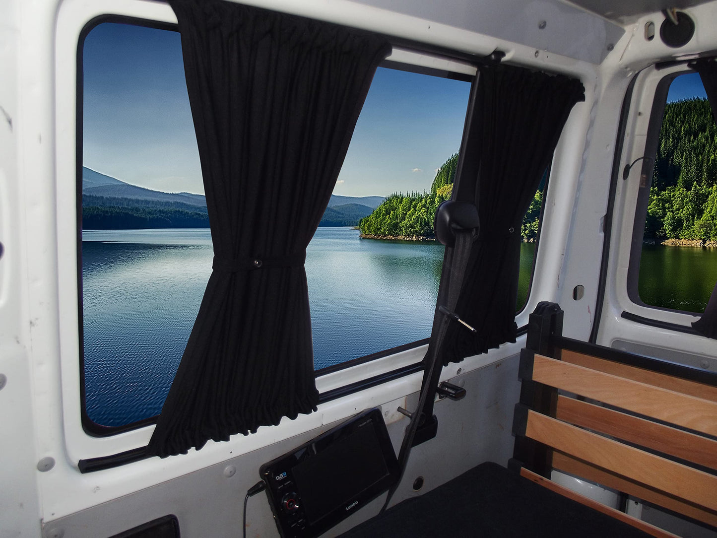 BREMER SEAT COVERS custom curtains sun protection compatible with VW T5 T6 T6.1 Multivan Caravelle Short Wheelbase in Black Camping Accessories Motorhome Accessories Camper Curtain Set 717-2