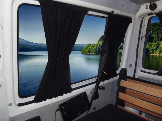 BREMER SEAT COVERS custom curtains sun protection compatible with VW T5 T6 T6.1 Multivan Caravelle Short Wheelbase in Black Camping Accessories Motorhome Accessories Camper Curtain Set 717-2
