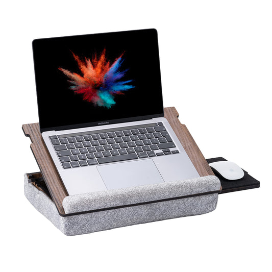Vigo Wood Laptop Cushion - Lap tray with pillow, laptop table for sofa, Lap desk, Adjustable stand for bed, Tray (Walnut)
