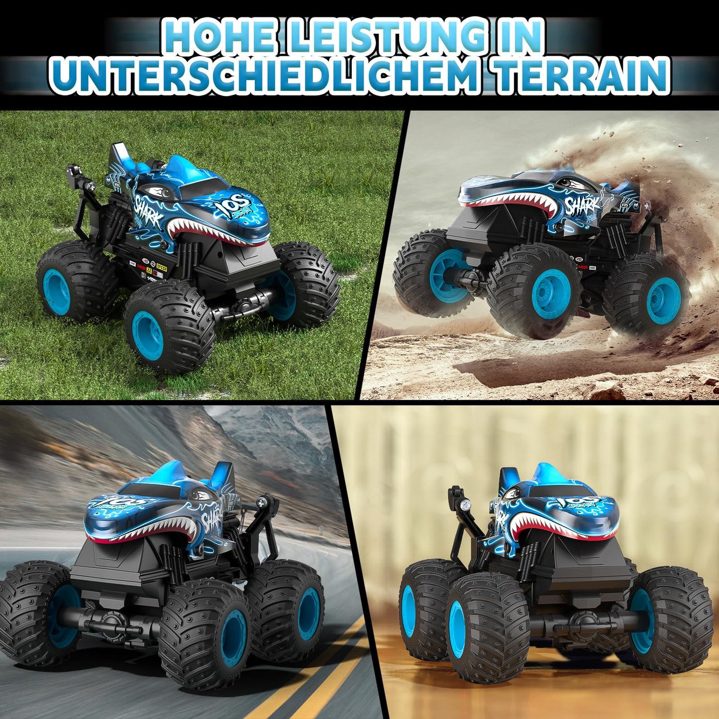 Sunrad Remote Control Car for ages 3-9, RC Monster Truck with 360° upright spin, LED lights and music, Rechargeable RC car toy and gift for kids.