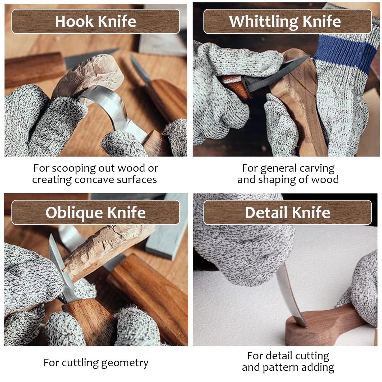 Mumisuto 15-piece wood carving knife set with 4 large wood carving knives & 6 detail knives & cut-resistant gloves, Carving DIY carving tool for beginners/professionals.
