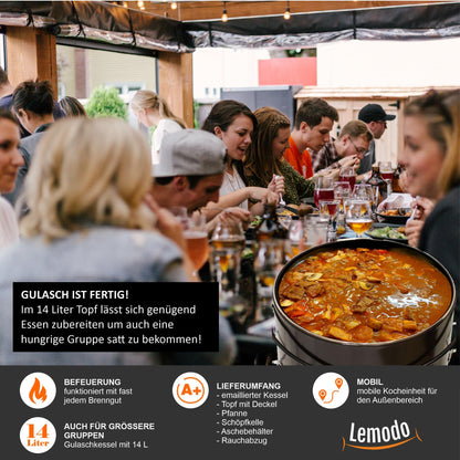 NATIVE Goulash cannon | Goulash kettle with 14 L | One-pot stove for cooking without electricity and gas | Rocket stove for crisis preparedness | Wood stove with extensive cooking accessories