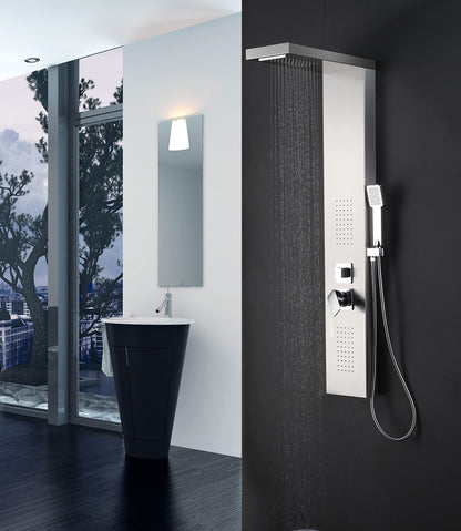 Elbe Stainless Steel Shower Panel for corner installation 4-function with rain shower shower set with hand shower, rain shower, 2 massage showers, waterfall shower, shower faucet complete set Adjustable temperature