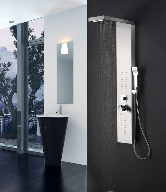 Elbe Stainless Steel Shower Panel for corner installation 4-function with rain shower shower set with hand shower, rain shower, 2 massage showers, waterfall shower, shower faucet complete set Adjustable temperature