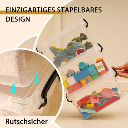 Citylife 6-piece set of 4L storage boxes with lids, small and stackable. Transparent with handle clips for small items. Elastic and durable plastic boxes for crafting supplies, measuring 21.5 x 11 x 15.2 cm.