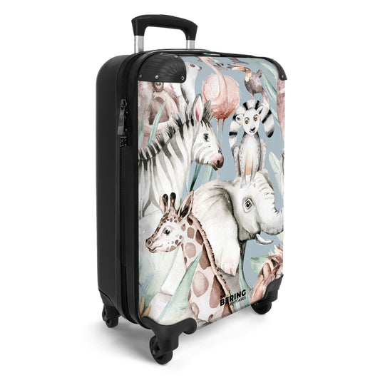 NoBoringSuitcases.com® Children's Suitcase Hardshell Small Roller Hand Luggage Gift - Watercolor - Animal Design - Small 55x40x20 Trolley Case