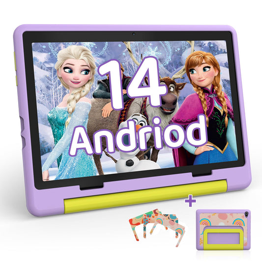 HotLight Android 14 Tablet 10 inch Kids Tablet Octa Core with OTG Transfer and Wi-Fi 6G Widevine L1 8GB+64GB+1TB TF Type C Headphone Jack Face Recognition Purple