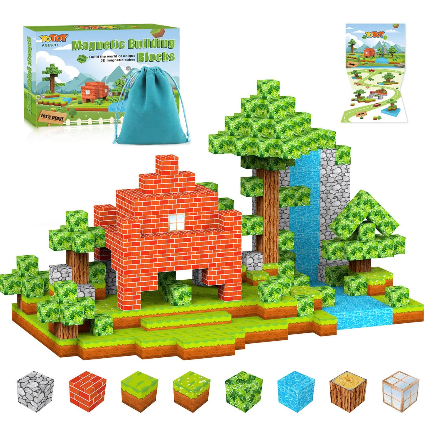YOTOY Magnetic Building Blocks Build Mine Magnets World Set Magnetic Toy Children's Toy Outdoor Gift for 3-8 Year Old Girls Boys Birthday Toy Child's Toy