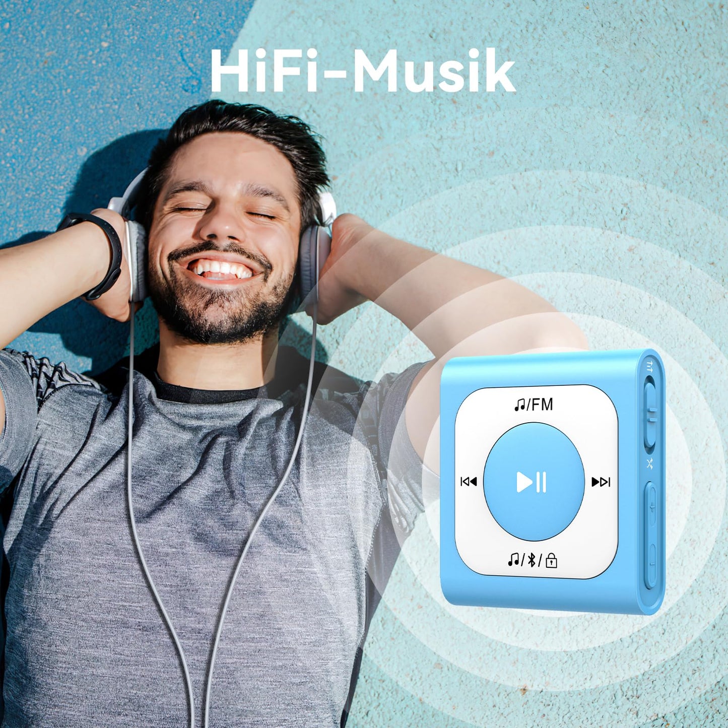 AGPTEK 64GB Clip MP3 Player with Bluetooth, Mini Portable Music Player with FM Radio, Shuffle, no phone needed for Sports, Blue