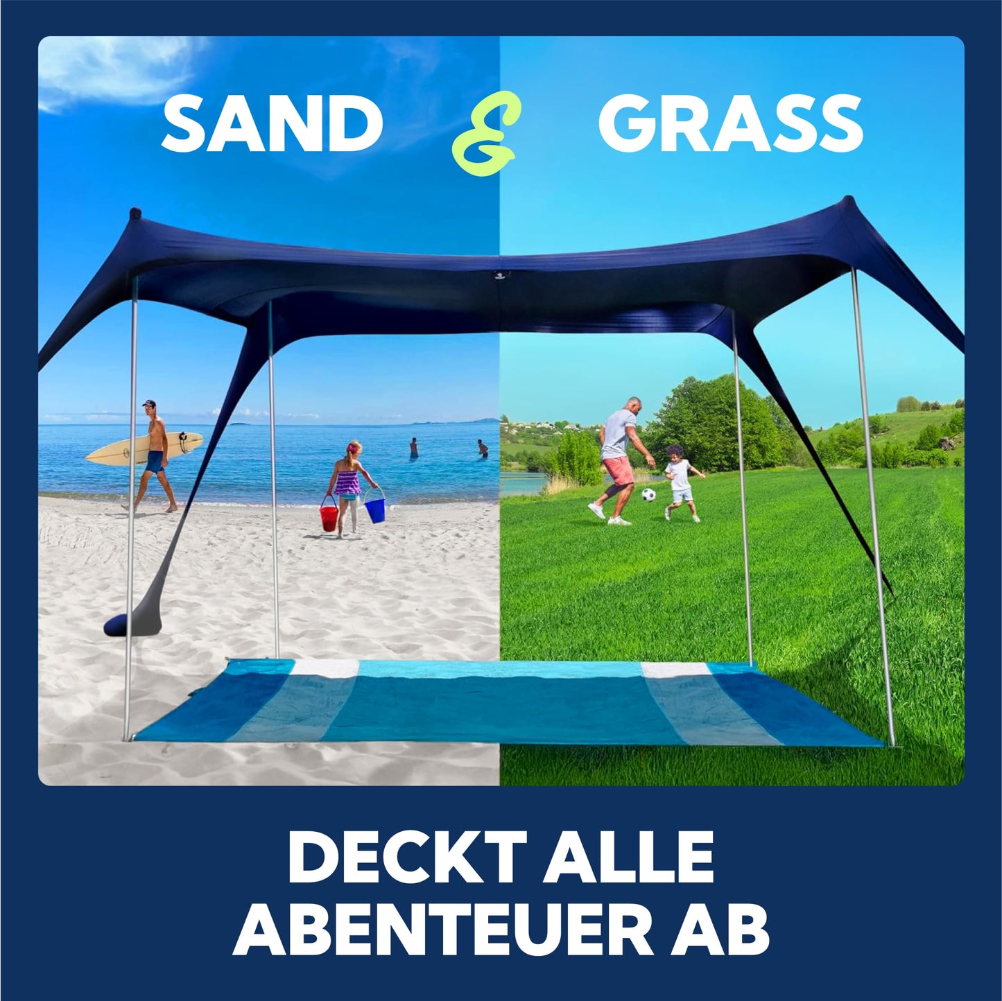 Sun Ninja beach tent with UPF50+ - sun protection beach sunshade with sand shovel & ground nails - beach shelter baby UV protection 50 - beach tent