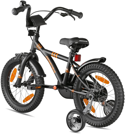 PROMETHEUS BICYCLES kids bicycle 16 inch for ages 5 and up - kids bike girls boys bike children with training wheels coaster brake in matt black orange