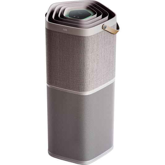 AEG AX91-604GY Air Purifier / eliminates 99.9% of airborne bacteria / only 17 dB(A) / Auto mode / air quality indicator / powerful filters / app control / up to 129 m² / light gray