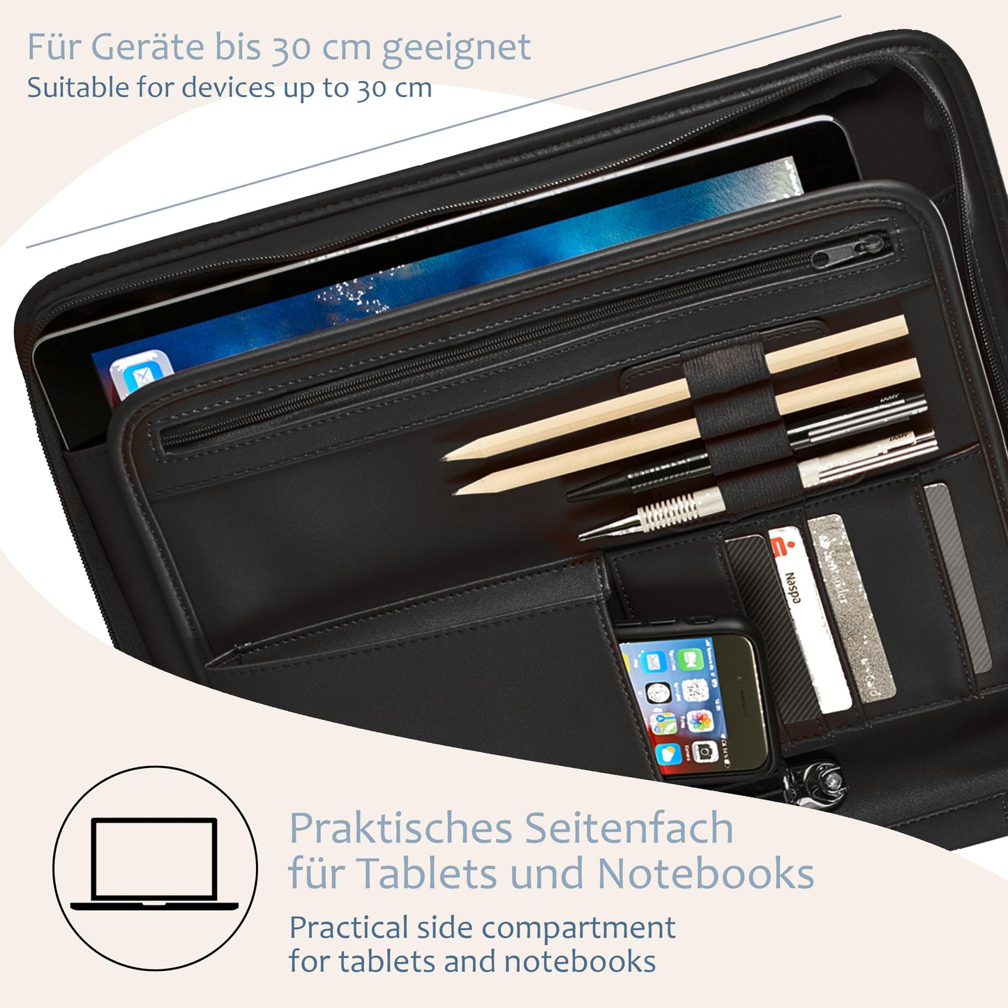 ONVAYA® conference folder A4 | black | document folder | business folder | writing pad with notepad | durable faux leather | document holder