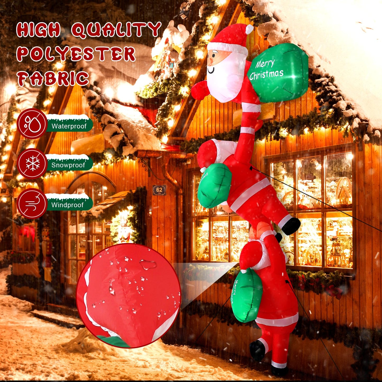 Wikay 8.2FT Inflatable Santa Claus Decoration with Gift Bag, Large Inflatable Christmas Decoration with LED Lights Hanging Santa Ornament Inflatable Christmas Figure Yard Decoration