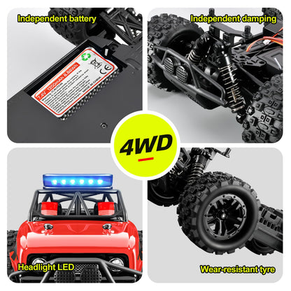SupKonXi Remote Control Car, 1:18 RC, 40km/h Vehicle, 4WD Offroad Monster Truck, 2.4GHz All Terrain Crawler, 2 Batteries 60 Minutes, Gift for Kids and Teens, Red