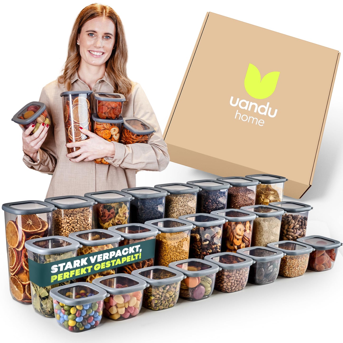 uandu Food Storage Containers with Lid Airtight - 24 piece Storage Container Set | Kitchen Storage & Organization | BPA Free | Kitchen Organizer | Containers for all dry foods