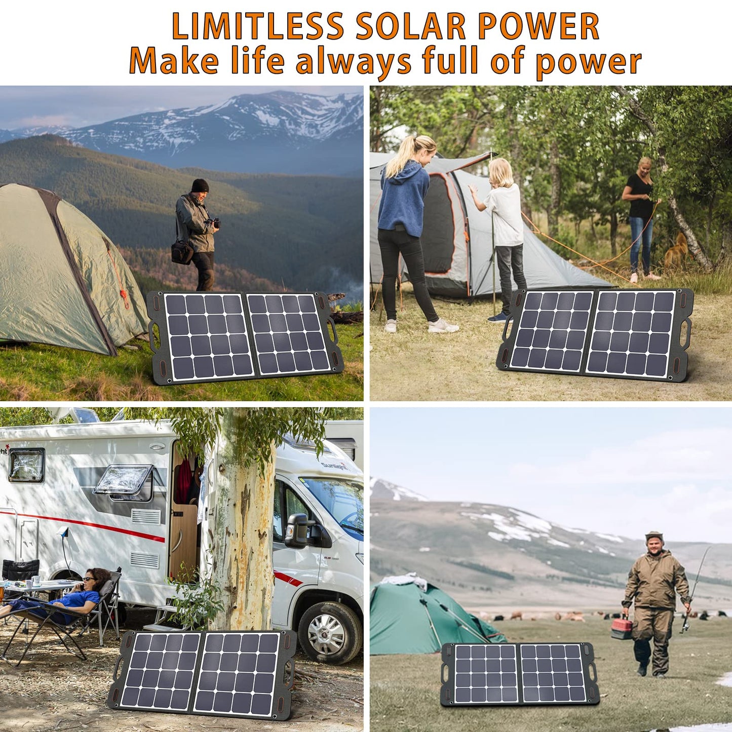 VDL 100W Portable Solar Panel for Power Station, foldable US solar cell charger with multi-contact 4 and XT60 outputs, solar panel solar power backup for outdoor camping, RVs, gardens, emergencies.