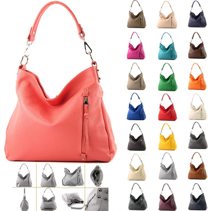 modamoda de T183 women's shoulder bag handbag tote bag real leather large handmade in Italy, color: leaf green