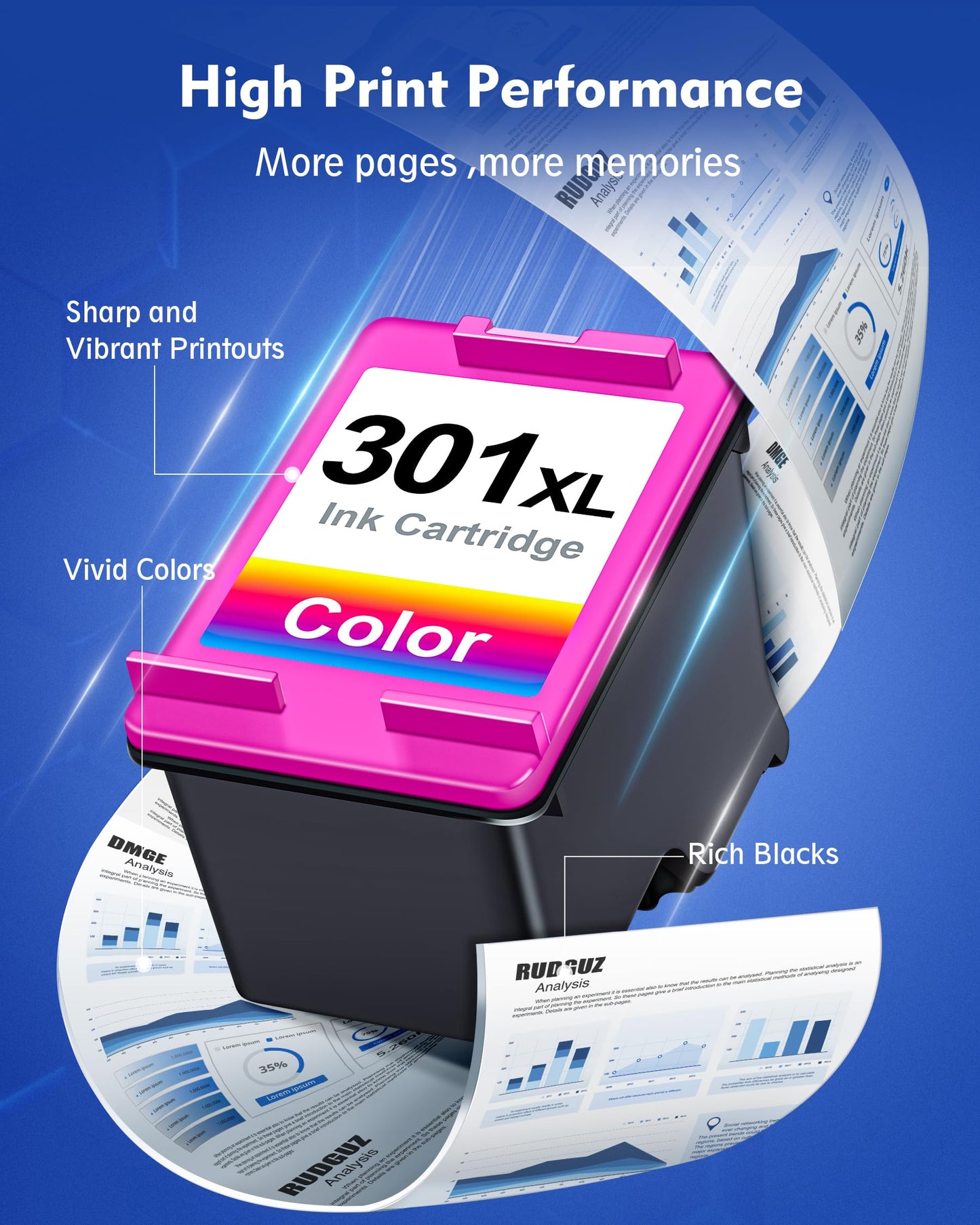 RUDGUZ 301 XL Multipack Compatible for HP 301 Printer Cartridges 301XL for HP Envy 4500 Printer Cartridges 5530 4504 5534 Deskjet 2540 2544 1510 Officejet 4630 2620 (2 Pack)