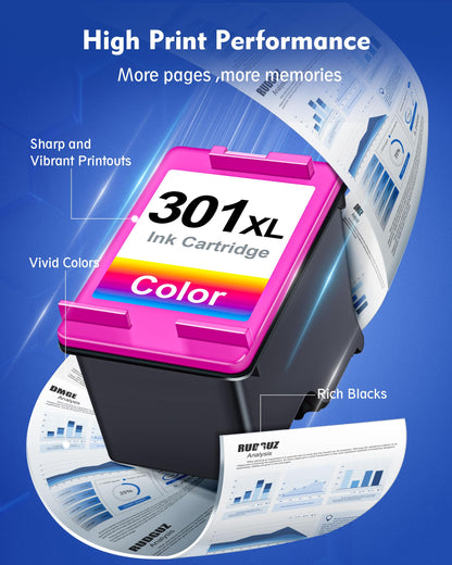 RUDGUZ 301 XL Multipack Compatible for HP 301 Printer Cartridges 301XL for HP Envy 4500 Printer Cartridges 5530 4504 5534 Deskjet 2540 2544 1510 Officejet 4630 2620 (2 Pack)