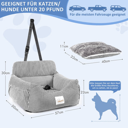 CALIYO dog car seat with sturdy base & safety belt | dog car seat for small up to 10 kg | memory foam seat cushion | waterproof, washable dog basket with storage bag (black/white)
