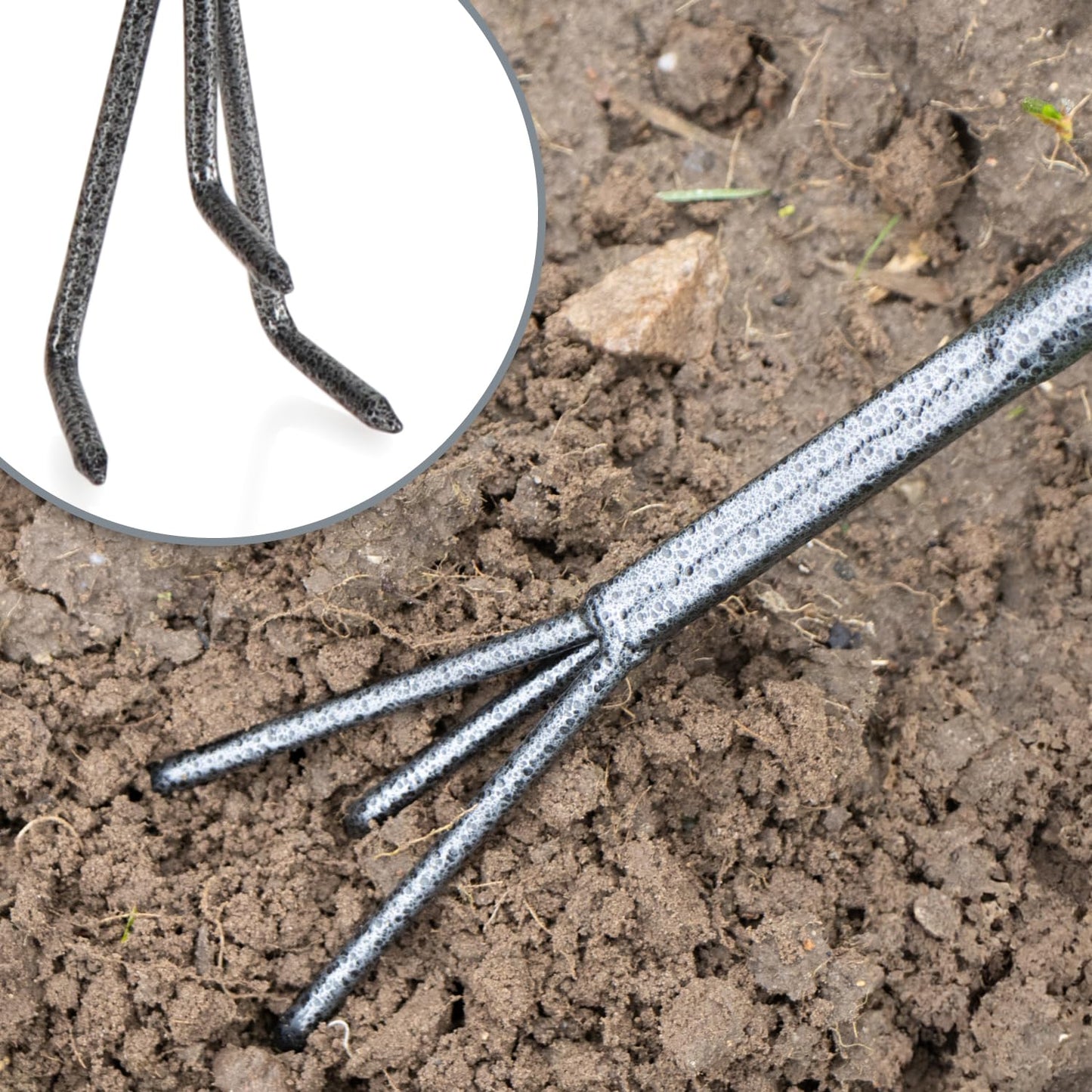 com-four® 5-piece garden tool set - garden set with double hoe, hand fork, joint scraper, hand rake, flower trowel - gardening tools for planting and gardening (5-piece garden set)