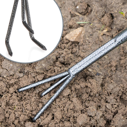 com-four® 5-piece garden tool set - garden set with double hoe, hand fork, joint scraper, hand rake, flower trowel - gardening tools for planting and gardening (5-piece garden set)