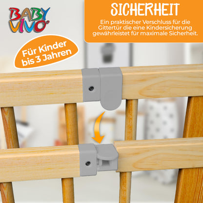 Baby Vivo XXL Playpen Play Yard Baby Safety Gate Crawling Fence Wooden with Door - adjustable - 8 elements PREMIUM Gray