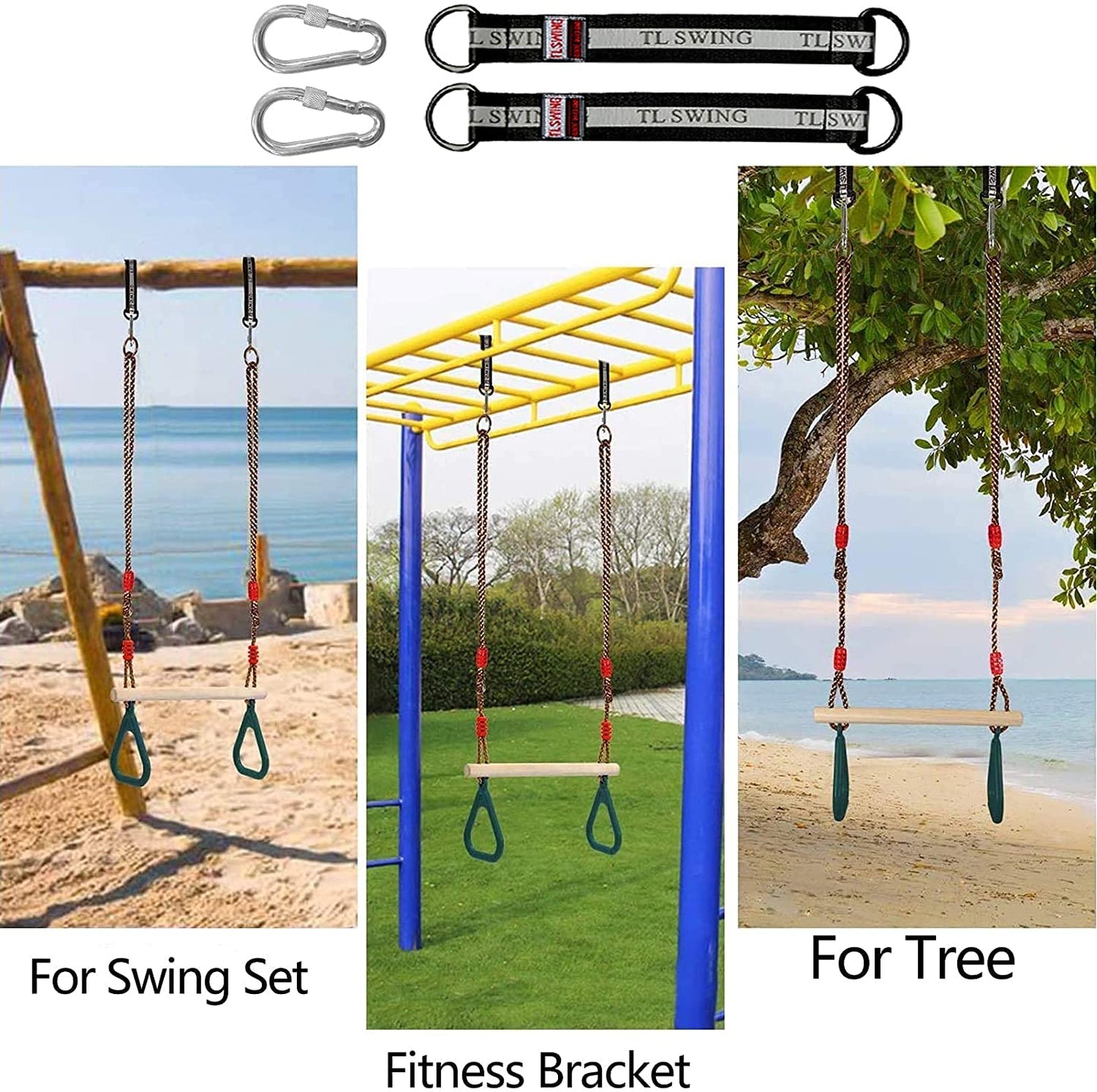 Morwealth Multifunctional Kids Wooden Trapeze Swing with Plastic Rings Gymnastic Rings for Hanging Supports up to 120KG for Indoor and Outdoor Use (Yellow)