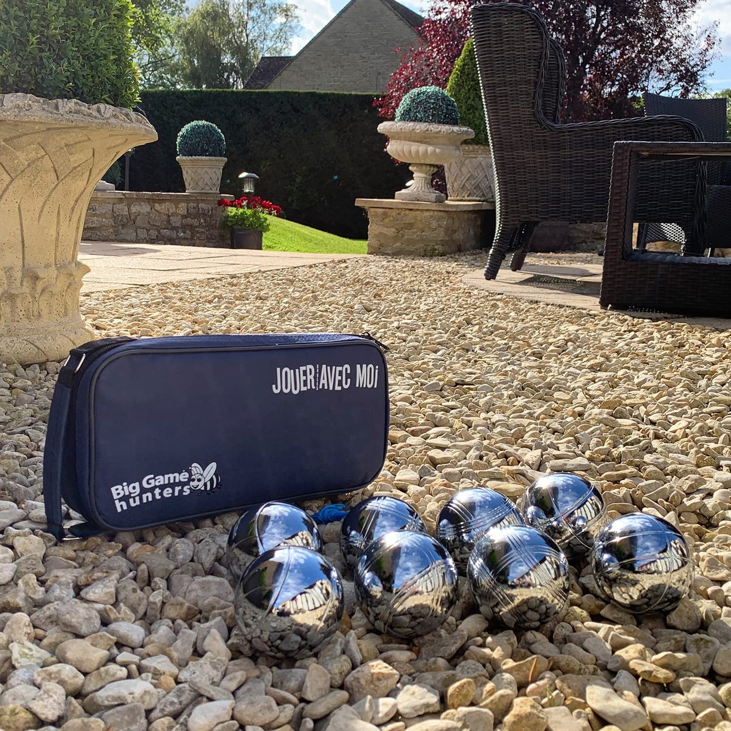Big Game Hunters 8 Boules Set with rust protection and luxury canvas carry bag - Sturdy 8 Boules Set, Polished and Engraved Official Size.