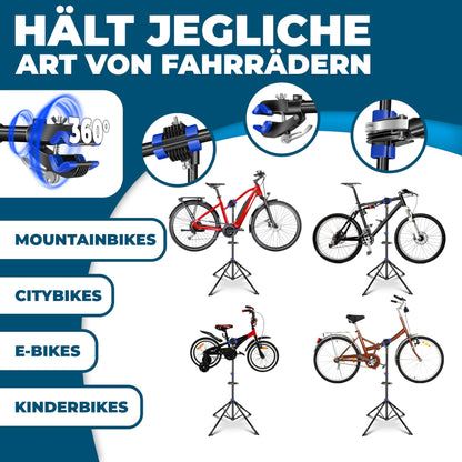 KESSER® bike assembly stand professional repair stand bike stand + bag bike repair stand up to 30 kg bike assembly stand incl. tool tray + magnetic compartment, rotatable mountain bike, blue
