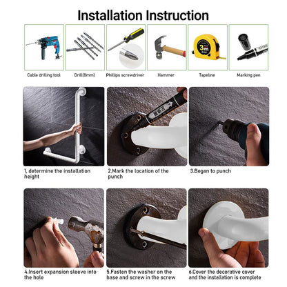 Shower Grab Bar, 60*40cm Safety Handle for Seniors, L-shaped Bathroom Safety Bar for Bathtub Wall Mount Grab Bar for Bathroom Toilet Stair Handrail