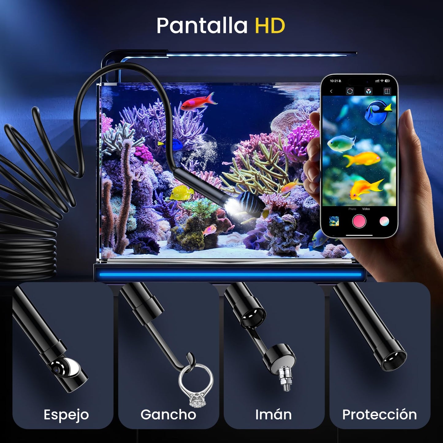 FORKODA Endoscope Camera with Light - 1080P HD endoscope with 8 adjustable LEDs, 5m waterproof cable IP67 4.3-inch IPS screen for pipe and engine inspections Professional snake camera