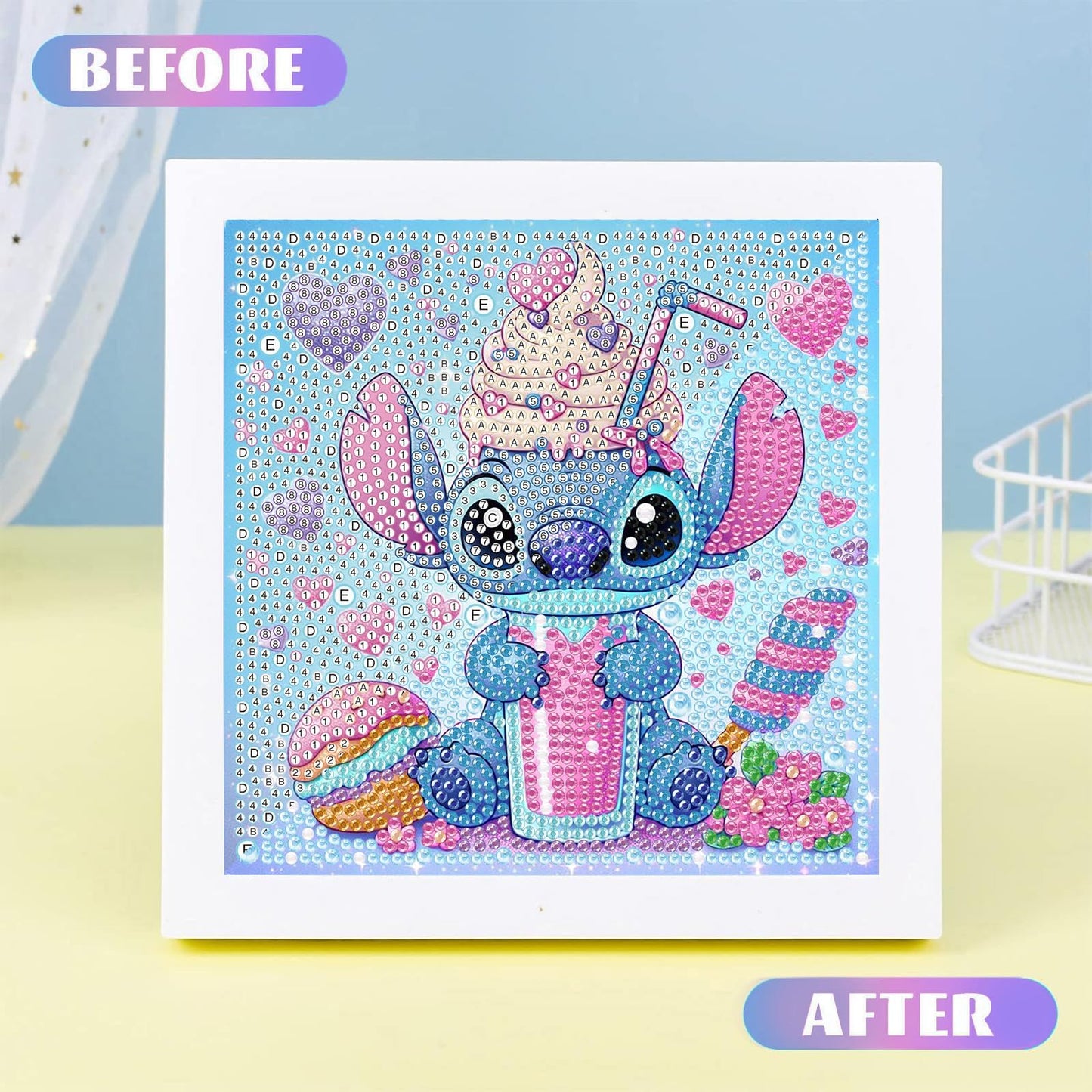 ZephyrHome 5D Diamond Painting Kit for Kids with frame, DIY Stitch Diamond Painting Set, Paint By Numbers Diamond Painting for Adults, Arts and Crafts Pictures for Home Wall Decor Cartoon Mosaic Making