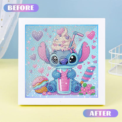 ZephyrHome 5D Diamond Painting Kit for Kids with frame, DIY Stitch Diamond Painting Set, Paint By Numbers Diamond Painting for Adults, Arts and Crafts Pictures for Home Wall Decor Cartoon Mosaic Making