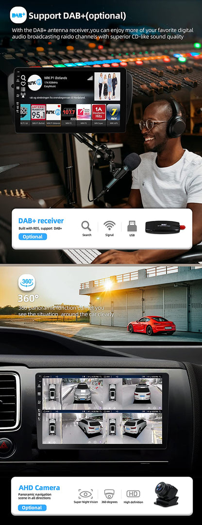 JOYX Android 14 car radio fits Seat Ibiza 6J (2009-2014) - [4G+64G] - Built-in DSP/Carplay/Android Auto - Camera MIC FREE - 9 inch - With SWC 4G WiFi Bluetooth 5.0 DAB Fast-Boot 360-camera