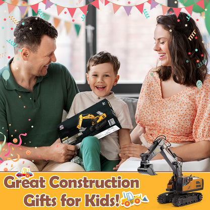 HappyGoLucky 1:20 Remote Controlled Excavator Toy For Boys Ages 3 4 5 6 7 8, 680° Rotating Rc Excavator With Lights Gift Boy 4 5 6 7 8 Years, Outdoor Toy Kids Toy For Ages 3-9 Years.