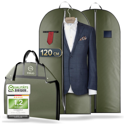 FiRiO® 2 x Premium Garment Bag short - UP TO 50% THICKER MATERIAL - Suit Bag for suit, shirt & co - Foldable garment cover for travel & storage - Suit bag for men - Size: 120x60cm