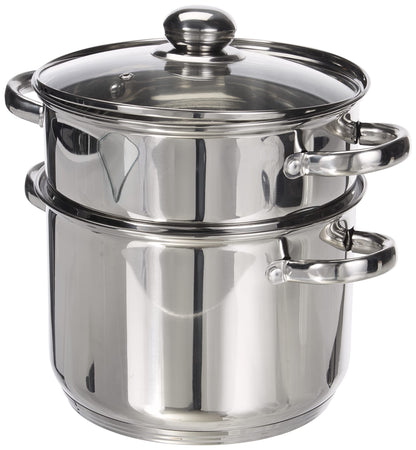 Kamberg - 0008070 - Couscous pot/steamer/cooking pot (3-in-1) - Diameter 22 cm - 6 liters - High-quality stainless steel - With glass lid - For all types of stoves, including induction.