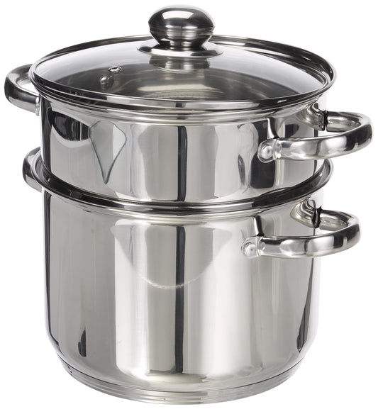 Kamberg - 0008070 - Couscous pot/steamer/cooking pot (3-in-1) - Diameter 22 cm - 6 liters - High-quality stainless steel - With glass lid - For all types of stoves, including induction.
