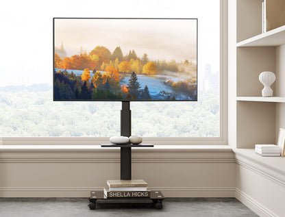 FITUEYES TV Stand Rolling TV Cart 2 Shelves Base TV Stand with Shelf adjustable height swivel for 32 to 60 Inch Flat & Curved TVs up to 30kg Max.VESA 600 * 400